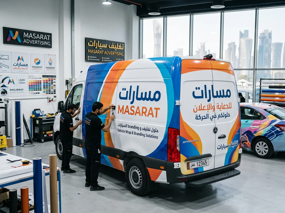 برندنق السيارات وتغليف المركبات الدعائي في قطر: الخامات والتصميم والتنفيذ
