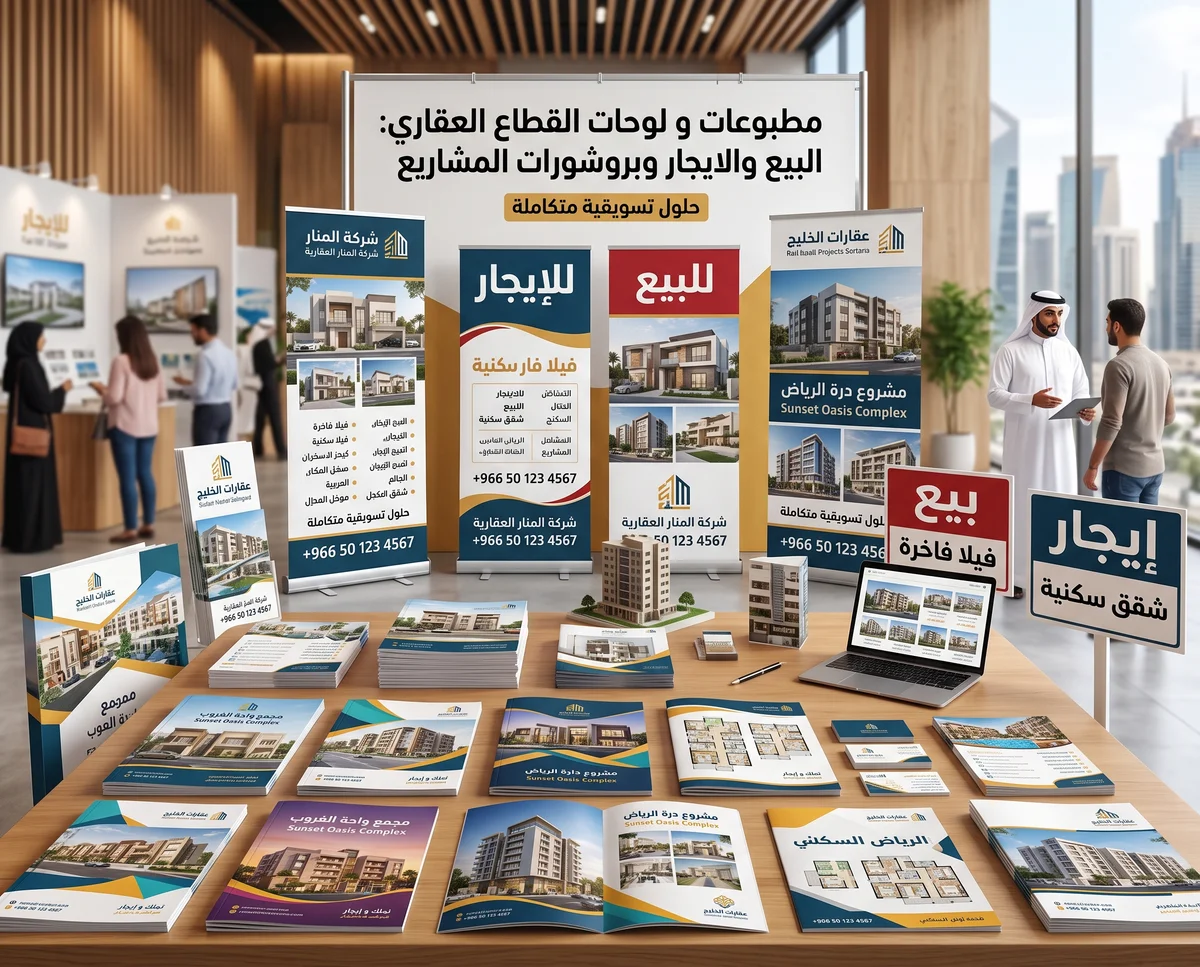 مطبوعات ولوحات القطاع العقاري في قطر: لافتات البيع والإيجار وبروشورات المشاريع