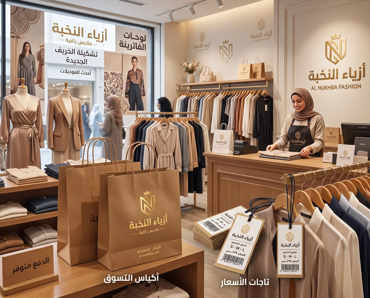 مطبوعات ولوازم محلات الملابس والأزياء في قطر: تاجات الأسعار وأكياس التسوق ولوحات الفاترينة