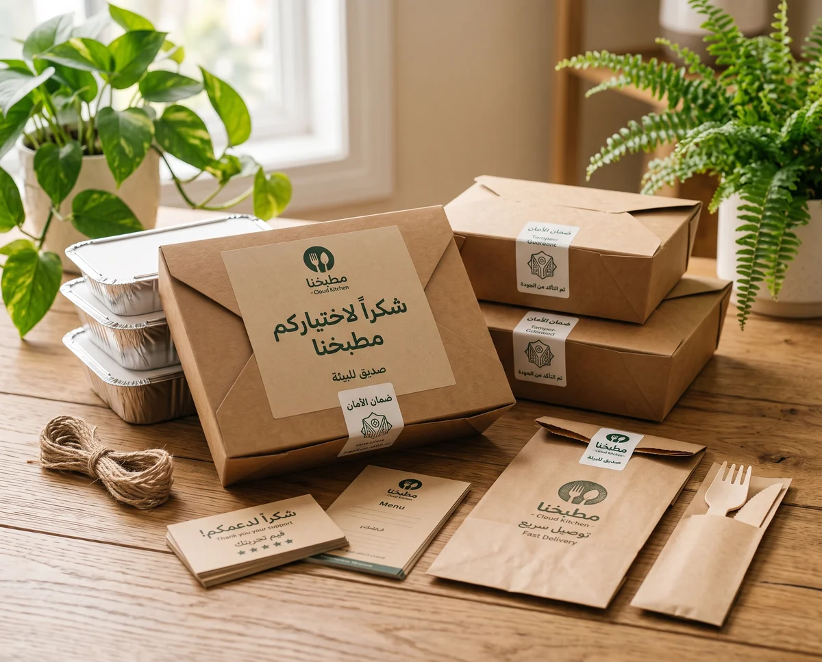 مطبوعات ولوازم المطابخ السحابية وخدمات التوصيل في قطر: ملصقات الأمان وعلب الطلبات وبطاقات الشكر