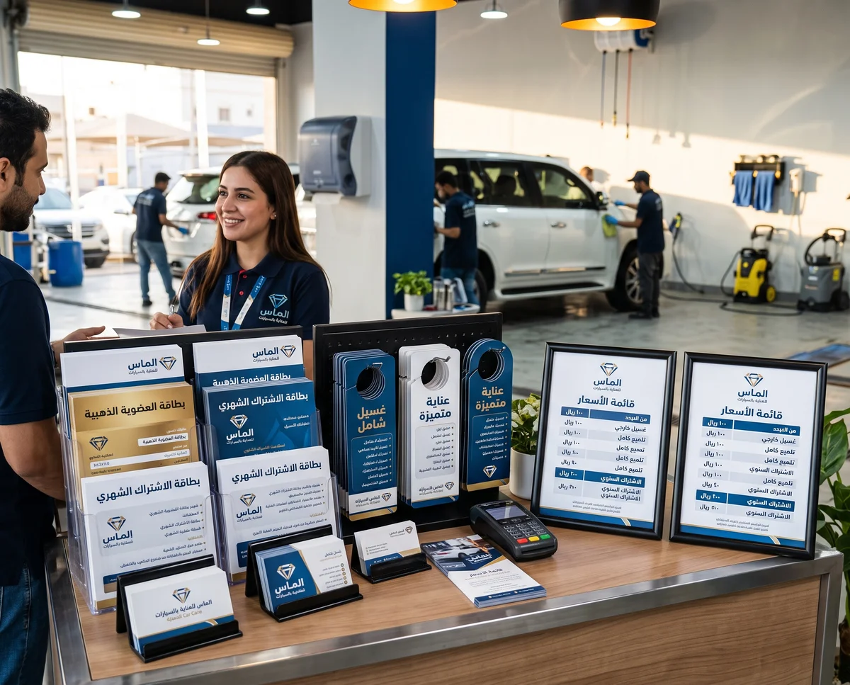 Printing & Branding Essentials for Car Wash and Detailing Centers in Qatar: Subscription Cards, Mirror Hangers and Price Boards