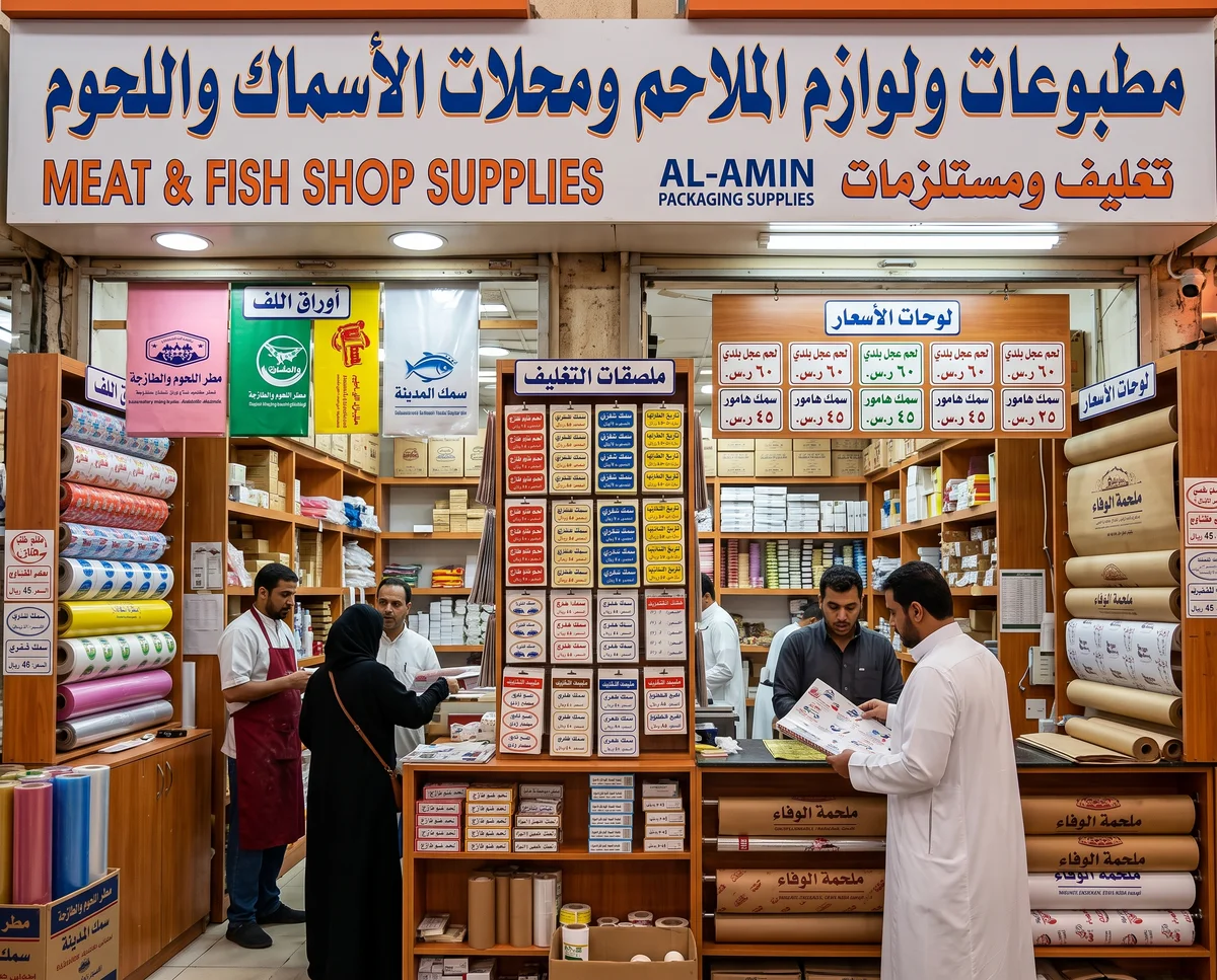 مطبوعات ولوازم الملاحم ومحلات الأسماك واللحوم في قطر: ملصقات التغليف وأوراق اللف ولوحات الأسعار